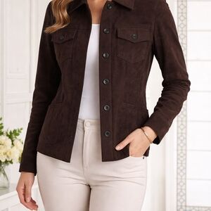 JM Collection Dark Brown Suede Button-Front Jacket